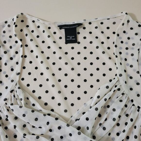 Moda International White and Black Polka Dot Semi-Sheer Short Sleeve Top - Picture 7 of 13
